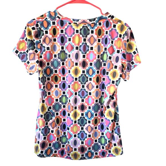 Lesley Evers Womens V-neck short Sleeve Tee in Gems Pattern Size Large Colorful - Picture 2 of 3